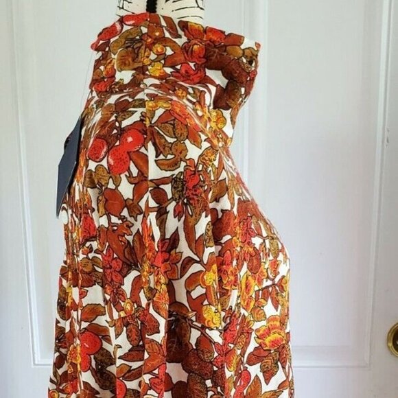Vintage Fall Autumn Floral Orange High Neck Dolan Sleeves Top M Hunters Run NWT - Picture 5 of 10